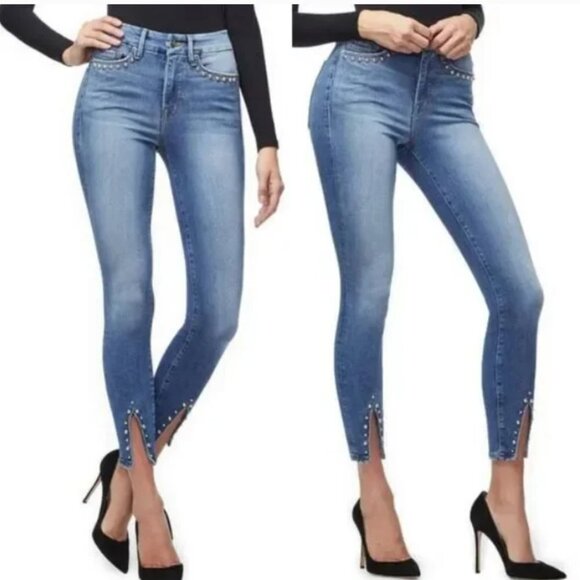 Good American Good Legs Stud Hem Skinny Jeans - Picture 1 of 13